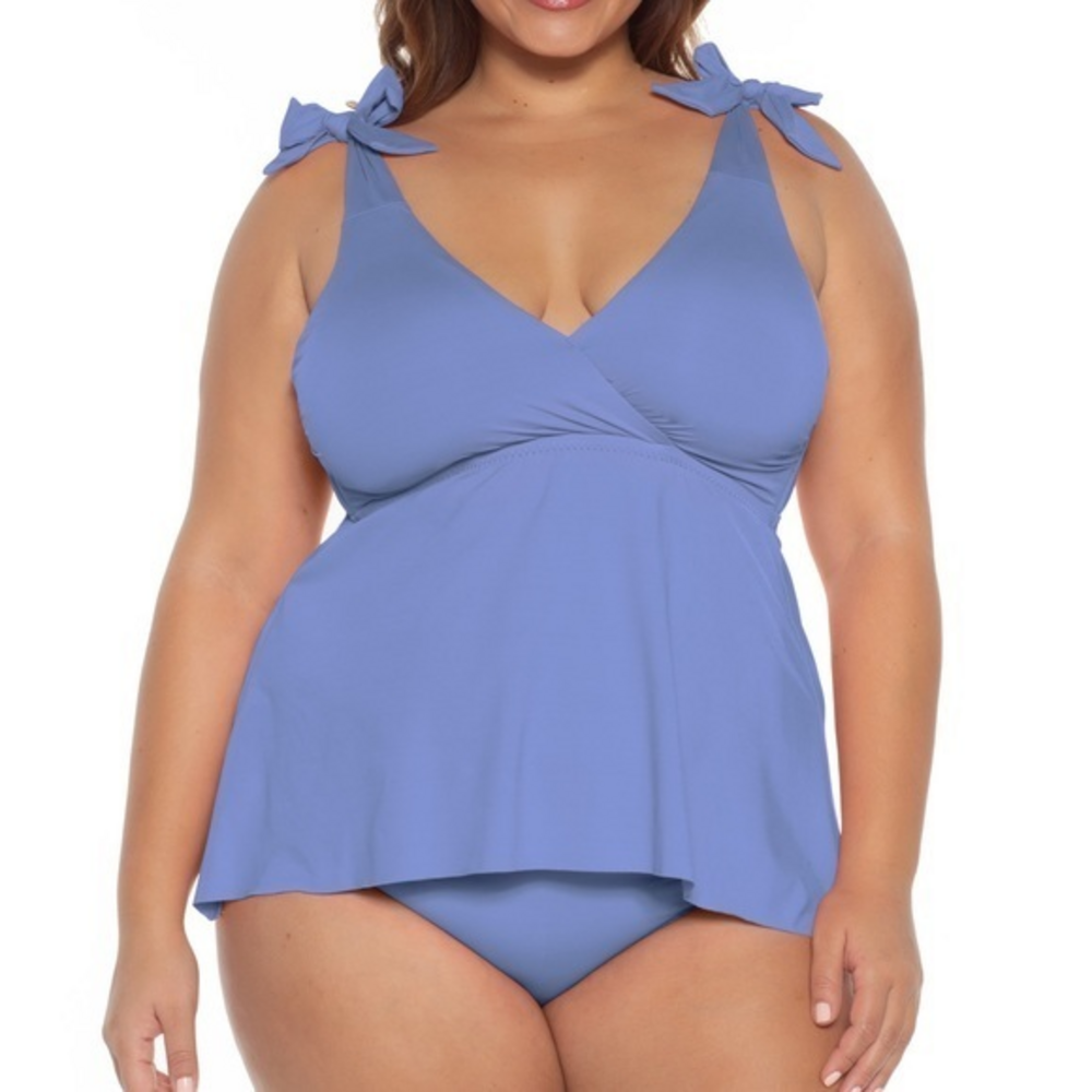 BECCA ETC Color Code Light‎ Blue Halter Plus Size Tankini